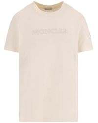 Moncler - T-Shirt En Coton À Logo Brodé - Lyst