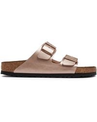 Birkenstock - Birko-Flor Leren Slippers - Lyst