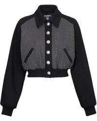 Balmain - Denim Blouson Jacket With Rhinestones - Lyst