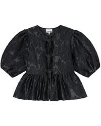 Ganni - Top Met Pofmouwen En Strik - Lyst