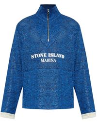 Stone Island - Felpa Con Logo Ricamato - Lyst