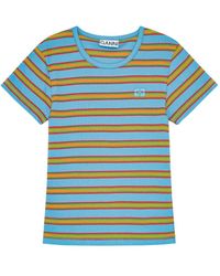 Ganni - Striped Short-Sleeve T-Shirt - Lyst