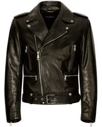 Dolce & Gabbana - Belted Leather Biker Jacket - Lyst