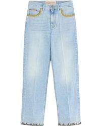 Valentino Garavani - Floral-Hem Faded Jeans - Lyst