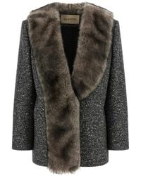 Valentino Garavani - Single-Breasted Chevron Bouclé Caban With Shearling - Lyst