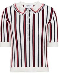 Thom Browne - Striped Crochet-Knit Polo Shirt - Lyst