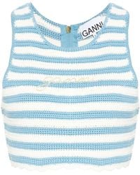 Ganni - Striped Organic Cotton Tank Top - Lyst