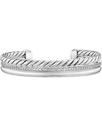 David Yurman - Sterling Zilveren Dy Mercer Three Row Armband Met Diamant - Lyst