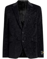 Etro - Fluweel-Katoenen Blazer Met Enkele Rij Knopen En Arnica-Patroon - Lyst