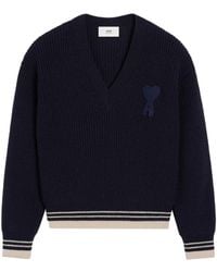 Ami Paris - Maglione A Coste Con Scollo A V - Lyst