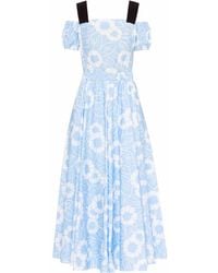 Prada - Floral-Print Off-Shoulder Cotton Dress - Lyst