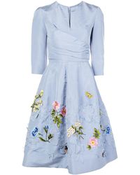Oscar de la Renta Jurk Met Geborduurde Bloemen - Blauw