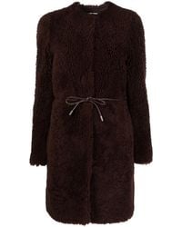 Yves Salomon - Manteau En Peau Lainée À Taille Ceinturé - Lyst