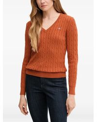 GANT - Cable-Knit V-Neck Sweater - Lyst