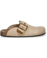 AllSaints - Buckled Suede Flat Mules - Lyst