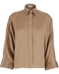 Brunello Cucinelli - Silk Blouse With Long Bell Sleeves And Classic Collar - Lyst