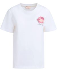 Marni - Floral-appliqué Cotton T-shirt - Lyst