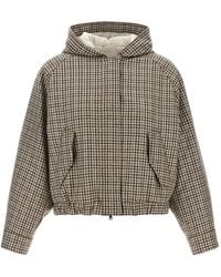 Brunello Cucinelli - Shiny Zipper Pull Check-Print Jacket - Lyst