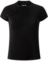 Shanghai Tang - Button-Detail Silk T-Shirt - Lyst