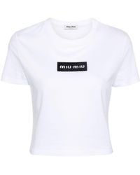 Miu Miu - T-shirt en coton à logo orné de sequins - Lyst