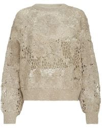 Brunello Cucinelli - Whispering Bloom Trui Van Sprankelend Mohair En Wol Met Borduurwerk - Lyst
