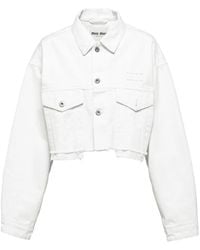 Miu Miu - Giacca Denim Con Ricamo Crop - Lyst