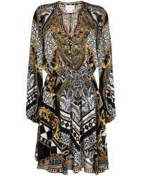Camilla - Graphic-print Silk Shirred Minidress - Lyst
