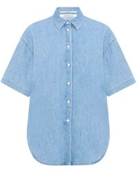 Another Tomorrow - Chambray Short-Sleeve Denim Shirt - Lyst