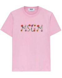 MSGM - Floral-Print T-Shirt - Lyst