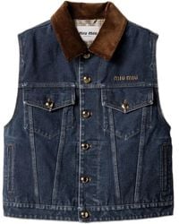 Miu Miu - Gilet Denim Con Colletto A Coste - Lyst