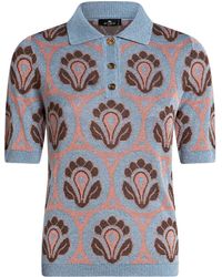 Etro - Floral-Jacquard Knitted Polo Top - Lyst