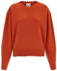 Nude - Frayed-Hem V-Neck Sweater - Lyst