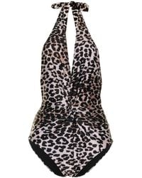 Duskii - Leopard-print Halterneck Swimsuit - Lyst