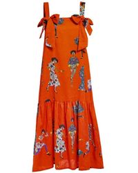 A.nty Story - Lady Zuri Bow-Detail Printed Midi Dress - Lyst