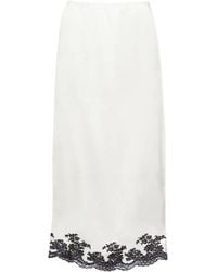 Prada - Lace-trim Elasticated-waist Silk Midi Skirt - Lyst