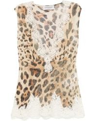 ERMANNO FIRENZE - Leopard-Print Lace-Trim Top - Lyst