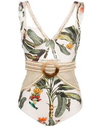 PATBO Badeanzug mit tropischem Print - Weiß