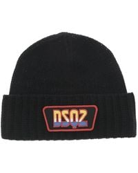 DSquared² - Logo-Patch Ribbed Beanie Hat - Lyst