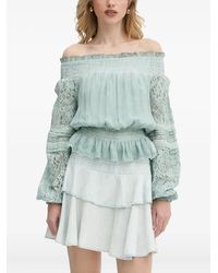 Guess - Lace-Trimmed Smocked Blouse - Lyst