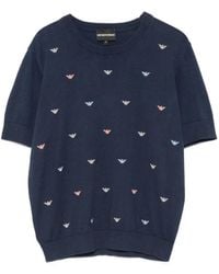 Emporio Armani - Logo-Embroidered Short-Sleeve Sweater - Lyst