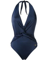 Brigitte Bardot Bañador con cuello en V - Azul