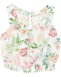 120% Lino - Floral-Print Linen Top - Lyst
