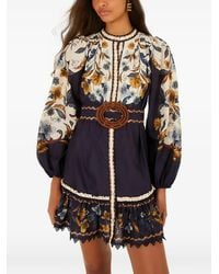 FARM Rio - Golden Nature Belted Long-Sleeve Mini Dress - Lyst