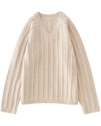 Studio Nicholson - Sussex Kabelgebreide Trui Met V-Hals - Lyst