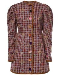 Celiab - Alura Embroidered Checked Mini Dress - Lyst