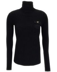 Elisabetta Franchi - Knit Turtleneck Top With Openwork Embroideries - Lyst