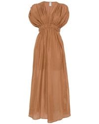120% Lino - Gathered V-Neck Maxi Dress - Lyst