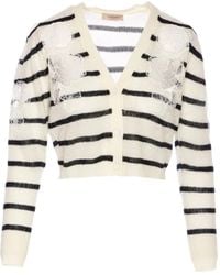 Twinset - Striped Lace-Detail Cardigan - Lyst