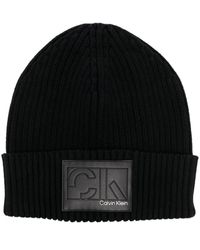 Calvin Klein Logo Patch Beanie in Grey 