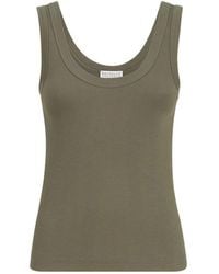 Brunello Cucinelli - Stretch Cotton Ribbed Jersey Top With Monili - Lyst